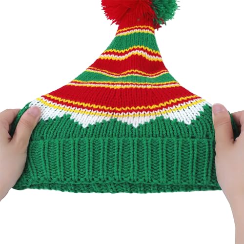 Christmas Beanie Hat for Adults - Santa Hat with Green Stripe