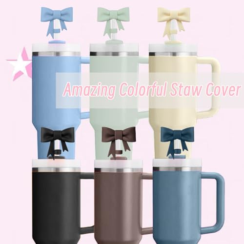 Bow Straw Toppers - 6 Colorful Silicone Covers for Stanley Cups