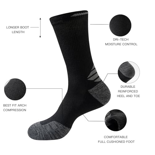 JOYNÉE Men's Black 5 Pairs Lightweight Breathable Crew Socks for Workout & Sports