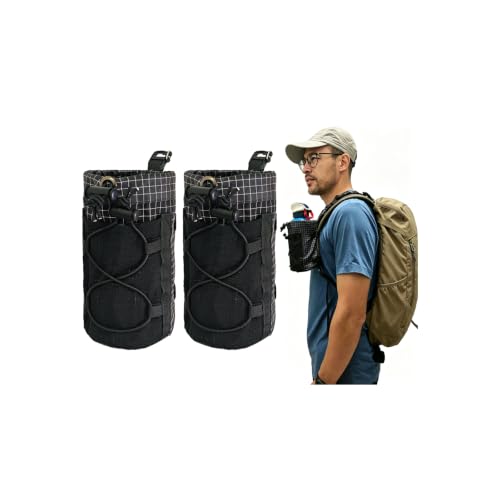 FIOTCEL Black 2-Pack Ultralight Water Bottle Pouch for Backpack Fits 8-24oz