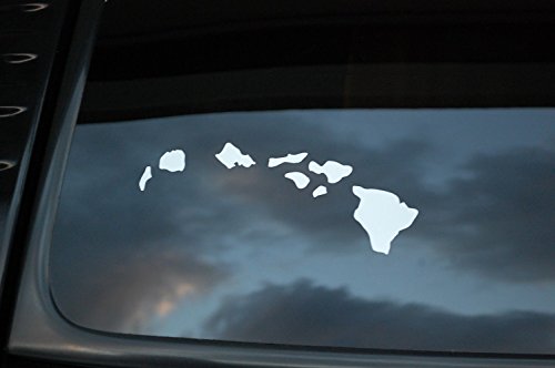 Hawaiian Islands Vinyl Decal - Hang Loose Design, 7.5 x 3.5-inch, White