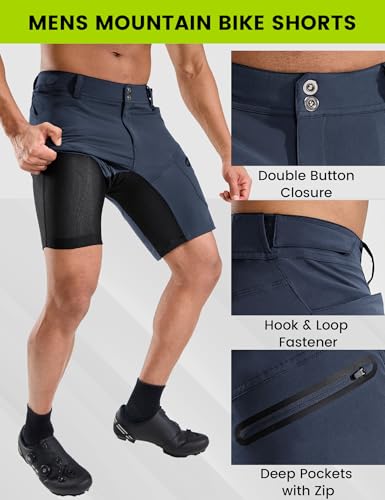 Nepest Men's Mountain Bike Shorts Large Dark Blue with Zip Pockets, 3D Padding, Quick Dry