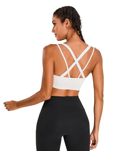 Nikuja High-Impact Sports Bra for Women - Criss-Cross Back, Padded Strappy, Black+White+Blue, Medium