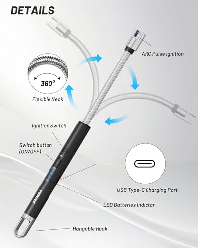 USB-C Rechargeable Electric Candle Lighter with Flexible Neck - Black