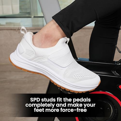 Women's Cycling Shoes - Breathable SPD Compatible Spin Shoes, White