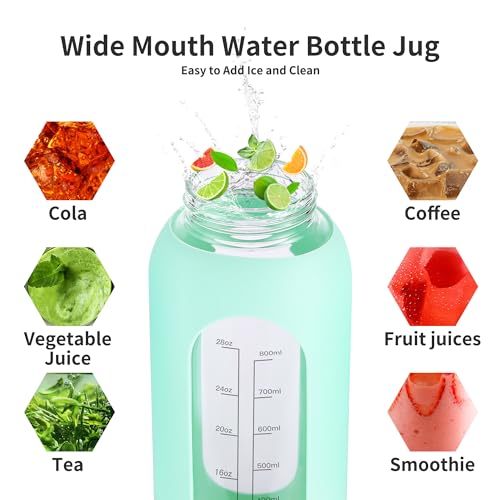 EALGRO 32 oz Glass Water Bottle with Straw (Black) – Large 2-Lid Hydration Jar