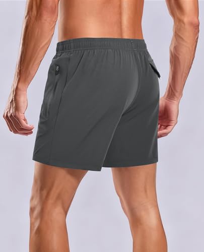 Gleeease Men's 5-Inch Swim Trunks with Compression Liner, X-Large, Dark Grey