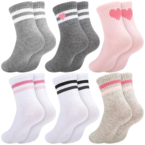 Kids Athletic Crew Socks - 6 Pairs for Girls