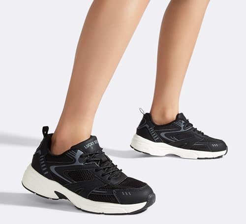 LUCKY STEP Women's Mesh Casual Fashion Sneakers Lace Up - Black (7)