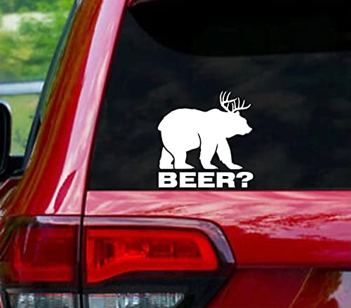 Bear Plus Deer Equals Beer Vinyl Die Cut Decal - 5.5 Inch White