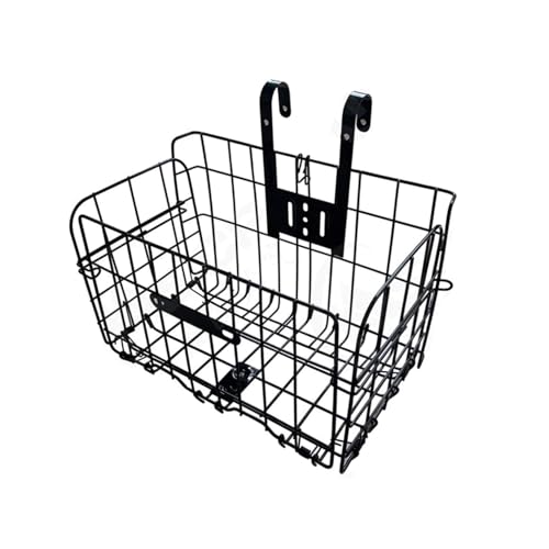 Bicycle Front Basket - Folding Wire Basket with Handles - Black