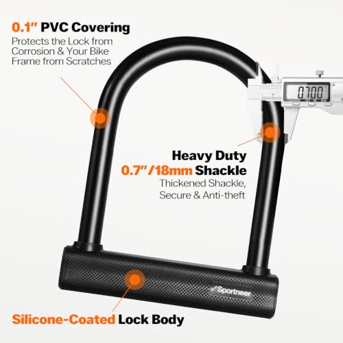 Heavy Duty Bike Lock with 3.94ft Chain, U Lock & Mounting Bracket, Anti-Theft Security