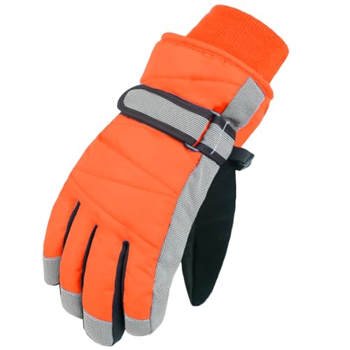 Kids Winter Snow Gloves - Windproof & Water-Resistant - Large Neon Orange