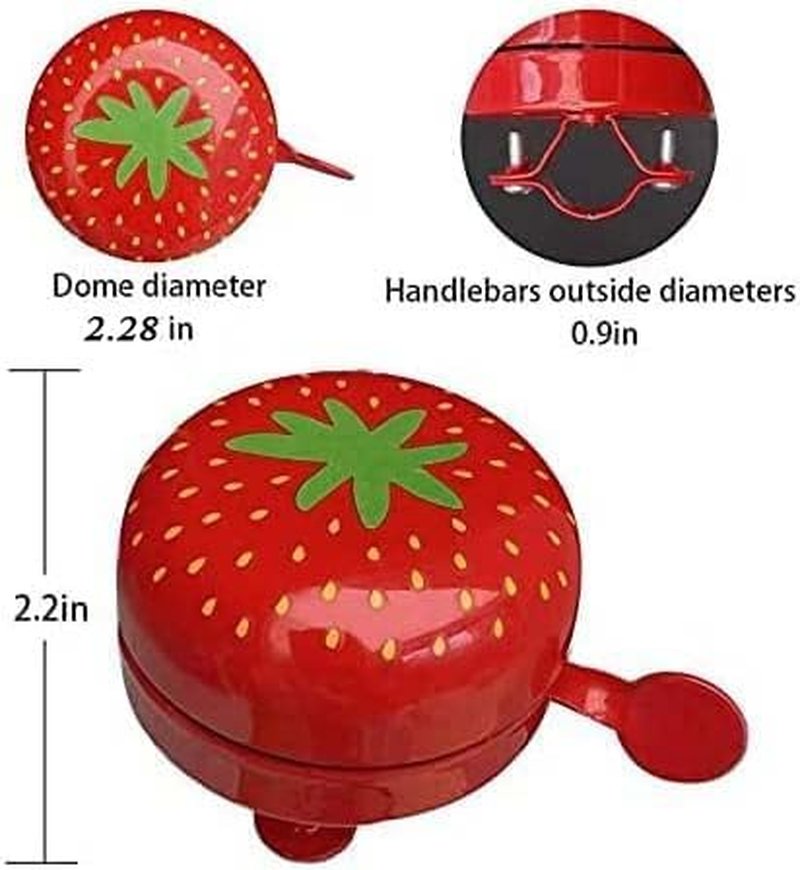 YihuiKo Strawberry Bike Bell for Kids & Adults, Cute Bicycle Bell with Loud Crisp Sound, Cycling Accessory for Most Bikes, Durable Adjustable Size Easy to Install