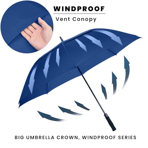 Large Windproof Golf Umbrella - Automatic Open, 62 Inch Navy Blue