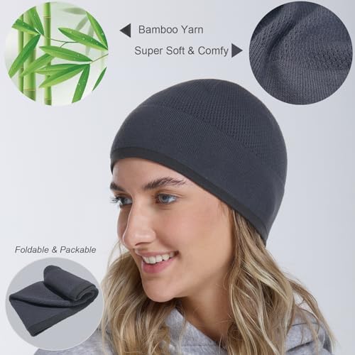 Bamboo Skull Cap Beanie Hat - Soft & Comfy Sleep Cap - Black/Graphite