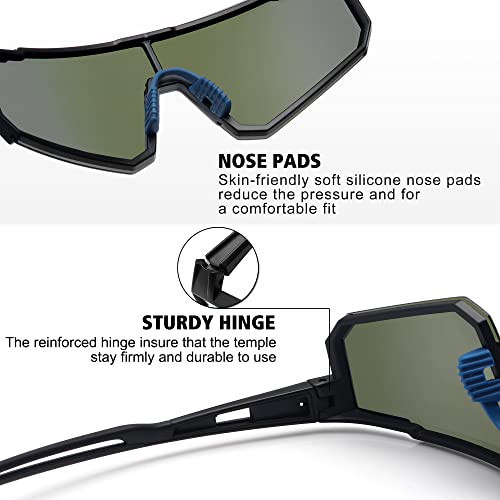 Polarized Sports Sunglasses - UV400 Protection, 3 Pack Matte Black/Gray, Ice Blue & Purple