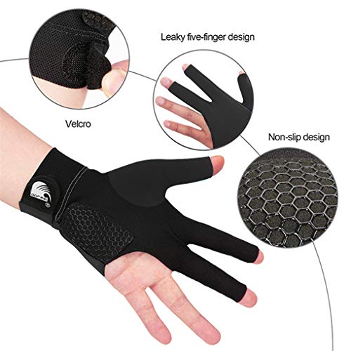 Anti-Slip Billiard Glove for Left Hand - Black