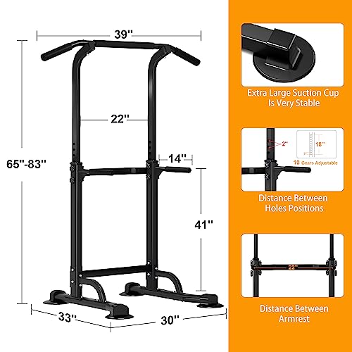 Power Tower Dip Station - Adjustable Height, Black - 330LBS Capacity