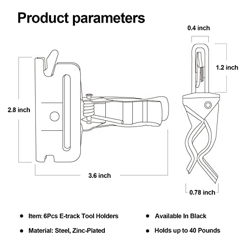 6 Pack E-Track Tool Holders |E Track Accessories for Enclosed Trailer to Keep Rakes,Shovels, Broom|e Track Tool Holder Hanger for Trailer Accessories| Tool Stabilizer for Etrack Accessories