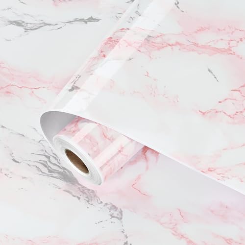 Pink Glossy Marble Contact Paper Peel and Stick Waterproof Self Adhesive Wallpaper 15.7in x 78.8in Countertop Contact Paper Crafts Wall Covering for Table Countertop Cabinet