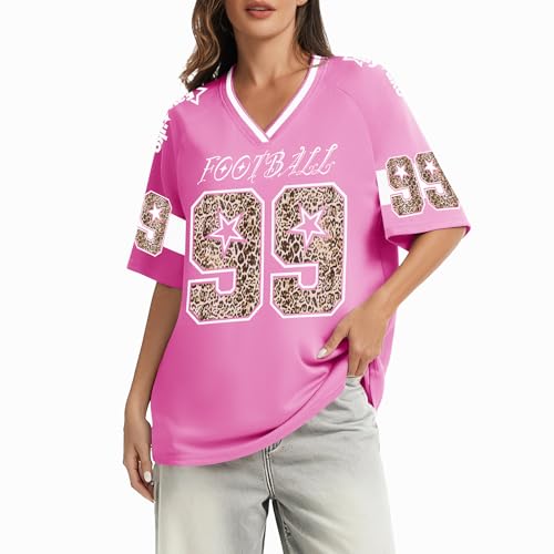 Oversized Pink Football Jersey T-Shirt for Women - Small