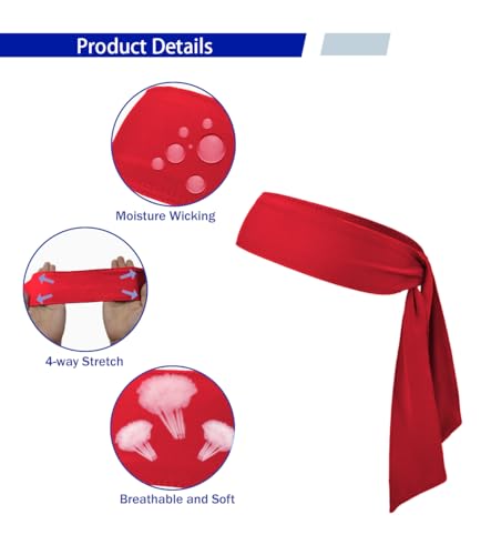 Sport Tie Headband for Athletics & Training - Moisture-Wicking Red