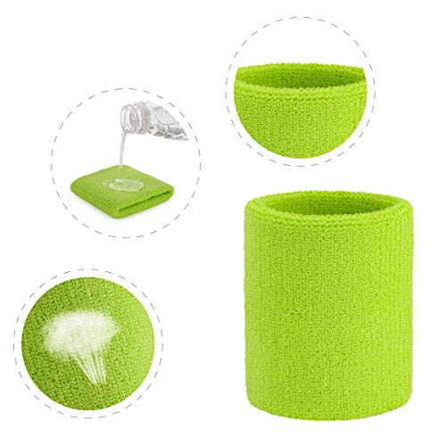 Athletic Cotton Terry Cloth Wristbands - Neon Green Sweatbands (1 Pair)