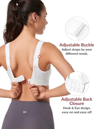 Yvette Adjustable High Support Sports Bra with Sewn-in Pads - White, Medium D/DDD