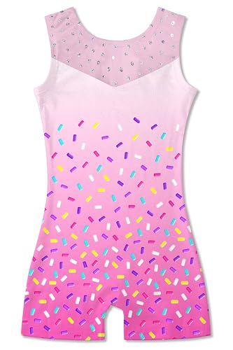 Gymnastics Leotards for Girls - Sequin Mesh Unitard 3-4T Rainbow Candy Gradient