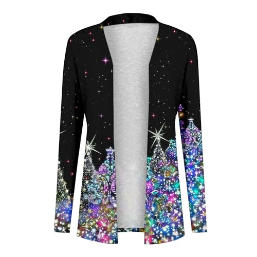 Plus Size Ugly Christmas Cardigan for Women - Long Sleeve, Open Front, Black, XX-Large