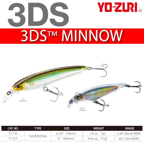 Duel Yo-Zuri 3DS Minnow 4" Suspending Lure, Holographic Gold/Black