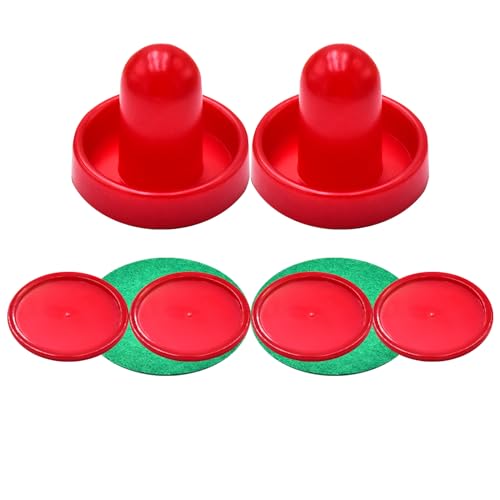 Air Hockey Pushers and Pucks Set - 2 Red Pushers & 4 Pucks