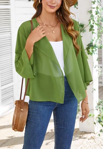 Chiffon Kimono Cardigan - Loose Open Front Bolero - Large Deep Green