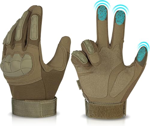 KUMGIM Tactical Motorcycle Gloves with Knuckle Protection - Tan / Large