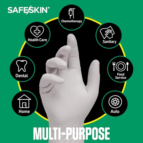 SAFESKIN Nitrile Exam Gloves Disposable Powder-Free Gloves for Medical, Dental, Cleaning, Cooking, Chemotherapy, 3.5 Mil Gray
