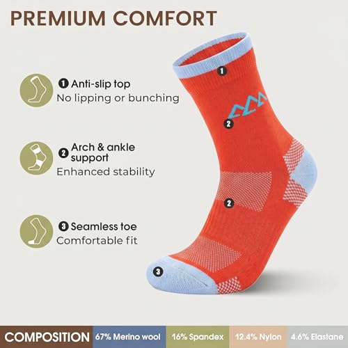innotree Merino Wool Hiking Socks for Women - Thermal Crew, Medium, Purple/Pink/Red (3 Pairs)