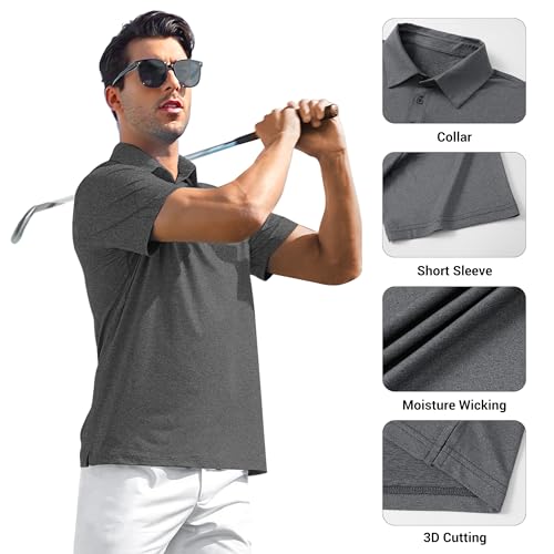 Men's Quick Dry Moisture-Wicking Polo Shirts 5-Pack - X-Large Black/Dark Grey/Blue