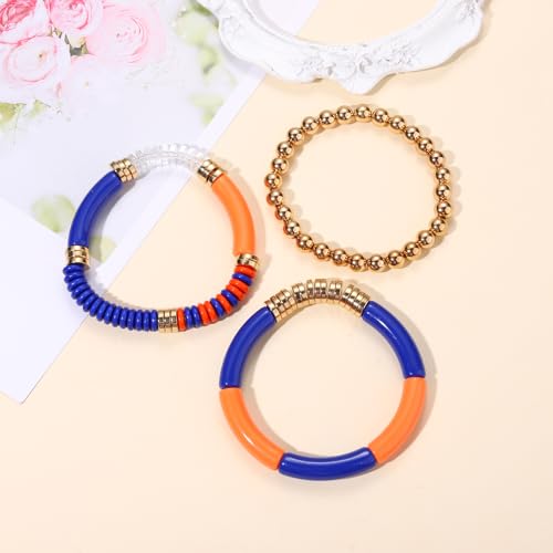 Game Day Bracelet Set - Beaded Stretch Bracelets - Blue & Orange