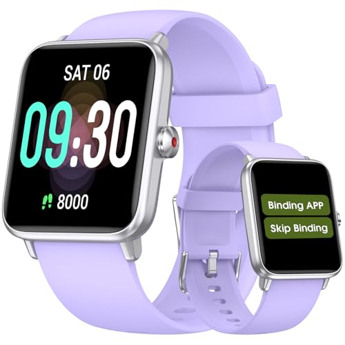 Senior-Friendly Pedometer Watch - Light Purple 1.4" | No App, Heart Rate & Sleep Tracker