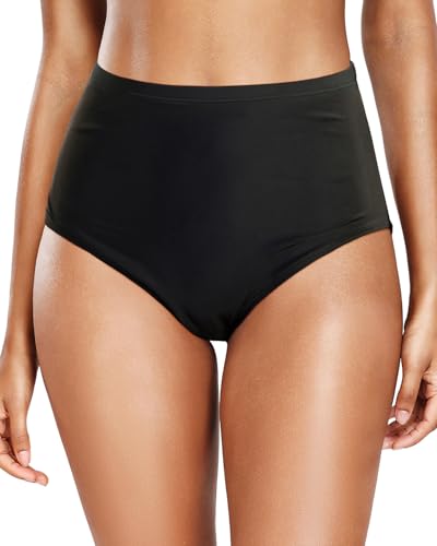 Zmart Women's High Waisted Bikini Bottom - Black, Medium, Full Coverage Tummy Control