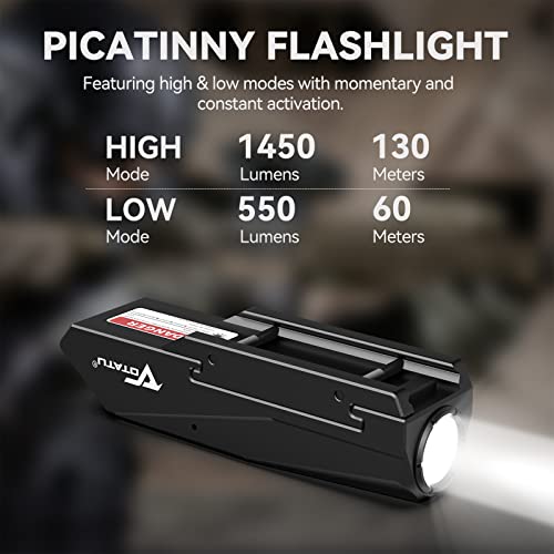 VOTATU PL50 Tactical Flashlight for Rifle - 1450 Lumens Weapon Light Compatible with Picatinny Rail, Magnetic USB Rechargeable, High/Low Modes