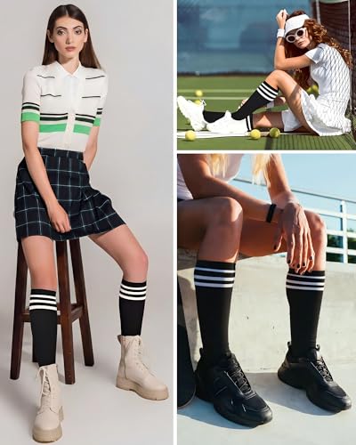 Classic Athletic Knee High Socks - Black & White Stripes