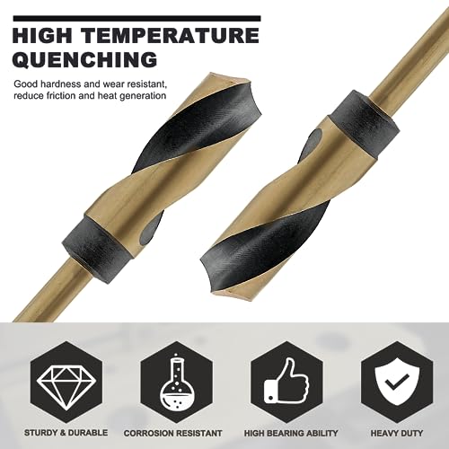 1" Reduced Shank Drill Bit, 0.47" Shank HSS Drill Bit Black and Gold Oxide Finish, 115 Degree Split Point Industrial Drill Bit for General Building Engineering Woodworking DIY Projects