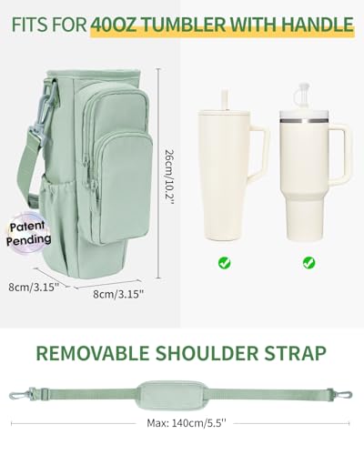 Sportsnew 40oz Green Crossbody Water Bottle Holder with Insulation & Pockets