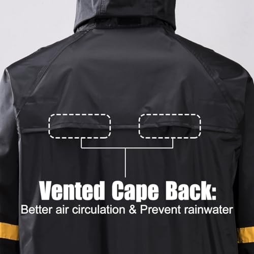EI Sonador Classic Long Raincoat for Men Waterproof Hooded Rain Jacket Black XL