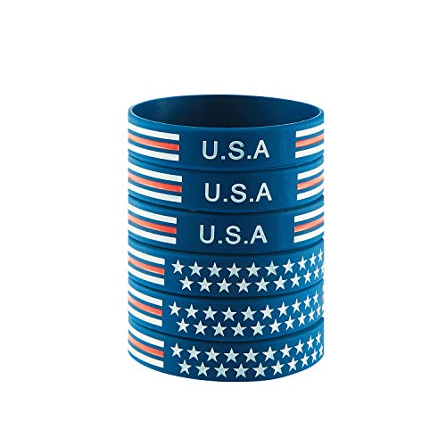 American Flag Silicone Wristbands - 6pcs Blue, 8" for Veterans & Sports Fans