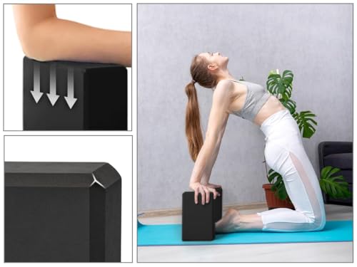 Yoga Blocks 2-Pack - Non-Slip Foam Bricks for Pilates & Exercise - Black, 9 x 6 x 3 Inch