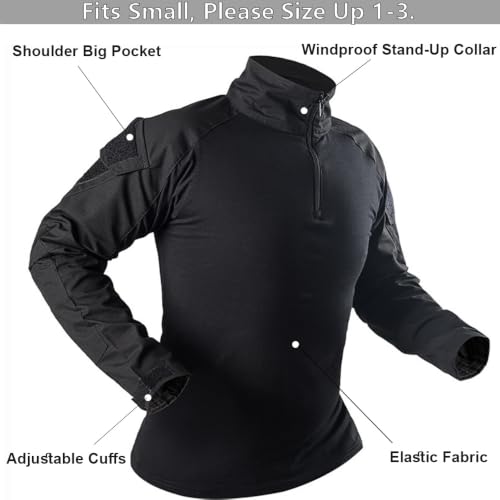 Tactical Combat Long Sleeve Shirt & Pants Set - Medium Black