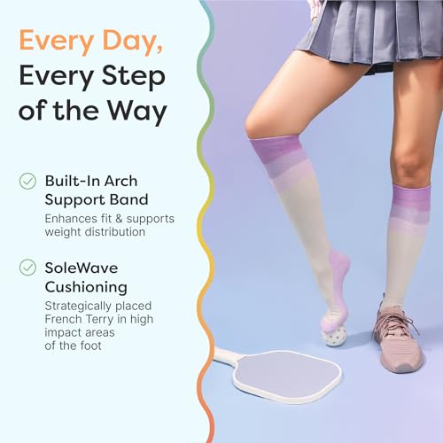 ZenToes Wide Width Compression Socks for Women & Men - Knee High with Targeted Cushioning, Lilac